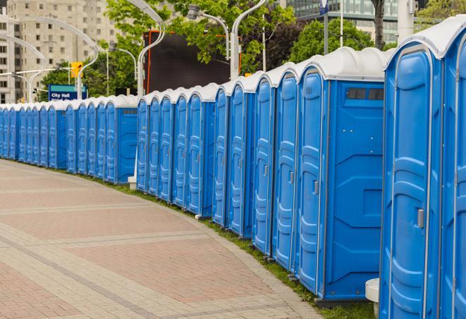 Seasonal porta potty units set up at a Saint Cloud, Minnesota venue